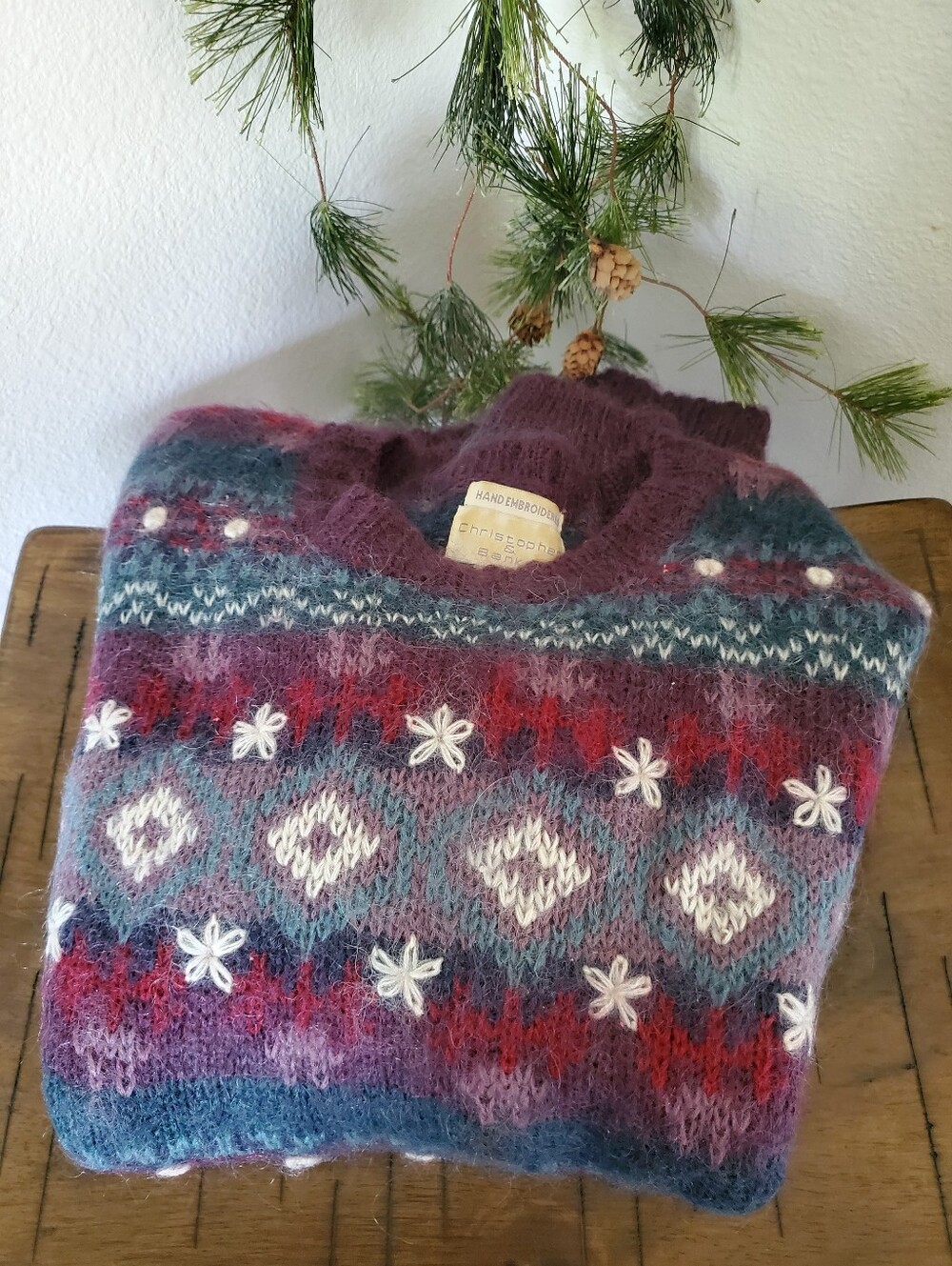 Christopher & Banks Mohair Blend Fair Isle Embroidered Sweater Vintage 90s